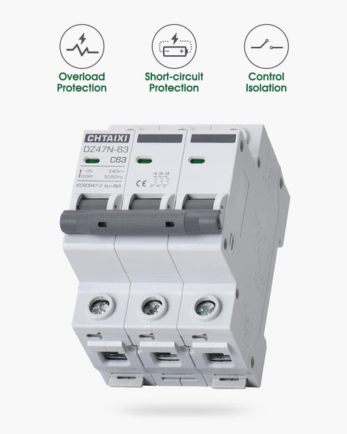 AC Miniature Circuit Breaker, 6 Amp 480V 3 Pole DIN Rail Mount Circuit Breaker, Thermal Magnetic Trip, AC Disconnect Switch MCB C6...