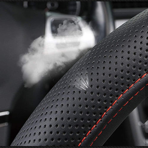 KAFEEK Microfiber Leather Steering Wheel Cover, Universal 15 inch, Red Lines...