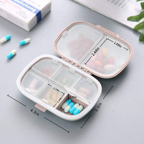 Travel Pill Organizer, Portable 8 Compartments Small Pill Case Daily Pill Box to Hold Vitamins, Cod Liver Oil, Medicine for Pocket Purse (Beige)...
