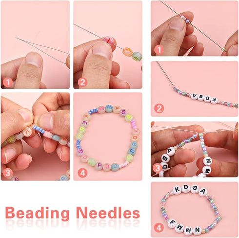 74 Pcs Beading Needles Set Include 60 Pcs Long Straight Beading Thread Needles + 8 Pcs Big Eye Beading Needles, Embroidery Needles with Needle Bot...