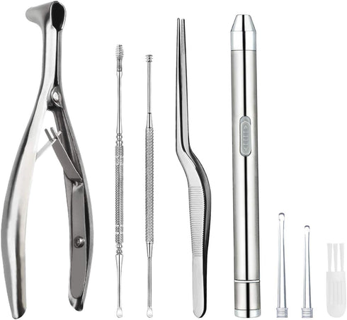 Earwax Removal Kit 5 Pcs, Ear Wax Cleaning Tool Set, Ear Pick with LED Light USB Charging, Stainless Steel Ear Curette, Earwax Tweezer, Ear Canal ...