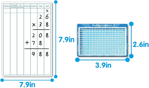 Dry Erase Long Multiplication Practice White Board, 8" x 12" Double Sided 2-digits Multiplication Board with a 4" x 2.5" Multiplication Chart Boar...
