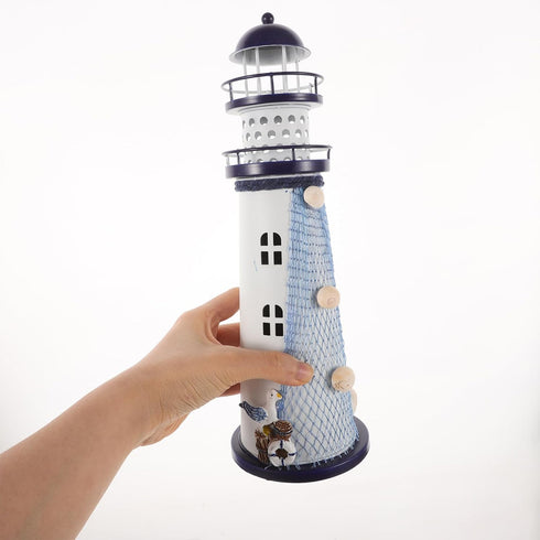 Ciieeo Lighthouse Candle Lantern Mediterranean Ocean Lighthouse Ornaments Iron Tealight Candle Holder Nautical Lighthouse Figurine Coastal Table D...