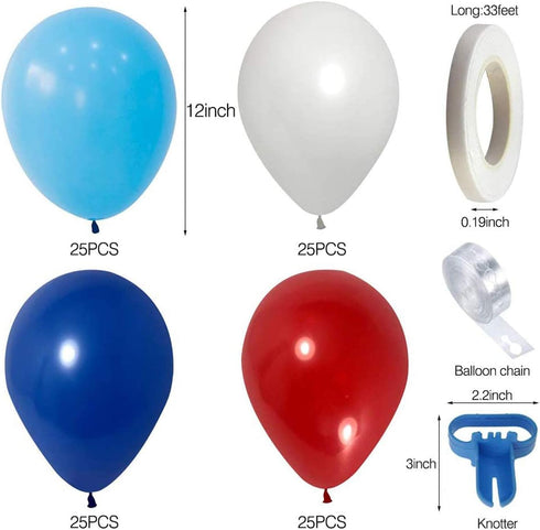 Balloon Garland Arch Kit-Blue, Red, White with Strip Tape, Blue Knotting Device, White Ribbon for Boy Party, Wedding,Birthday Party Decoration Gif...