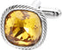 Yellow Zircon Gemstone Cufflinks for Men Lady In Gift Case Silver Square Men's Cufflinks Jewelry Set for Wedding Anniversary Business Party Events...