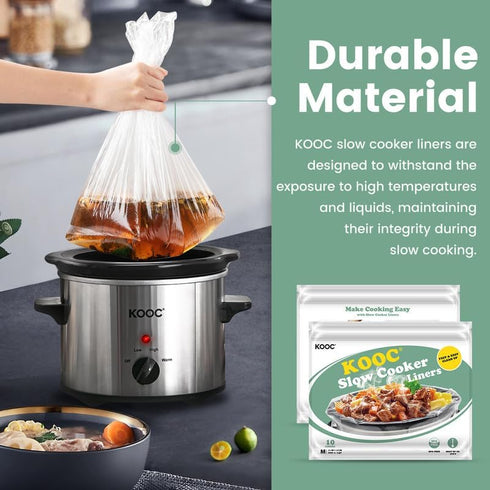 KOOC Slow Cooker Liners 11x17 inch 10 count Middle Size Disposable Pot Liners Cooking Bags Fit 2QT to 3QT Pot BPA Free Fresh Locking Seal Design...