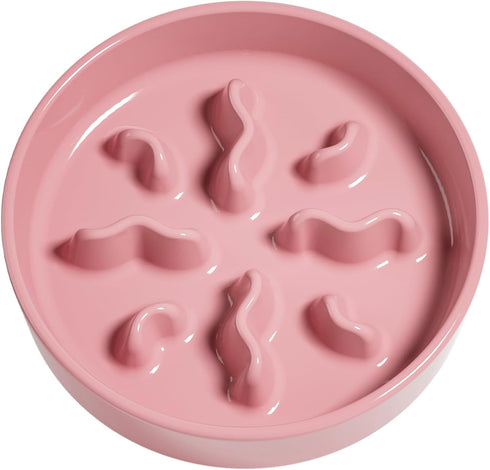 Ceramic Slow Feeder Dog Bowls Small Breed, 0.5 Cups Dog Food Dish for Fast Eaters, Puzzle Bowl for Small Dogs and Cats, 5.5 Inch-Pink...