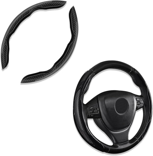 2PCS Car Steering Wheel Protector, Anti-Slip Carbon Fiber Steering Wheel Cover, Black, Suitable for Most Cars...