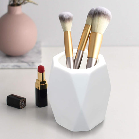 2 Pack Ceramic Pencil Holder,White Geometric Pen Cup Makeup Brush Holder for Girls Women,Desk Accessories Holder,Durable Desktop Organizer Pen Hol...