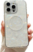 for iPhone 15 Pro Case Compatible with MagSafe,Cute Magnetic Hard Back Shockproof Women Phone Case for iPhone 15 Pro 6.1"- White Pearl Tort...