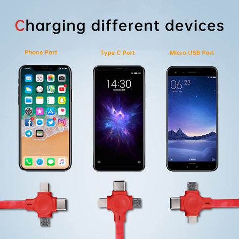 Three in One Charging Cable Roll, Data Transfer, 3 in 1 Charging Cable Retractable, Phone Holder, Compatible USB C(Type-C)/Micro USB/IP, Compatibl...