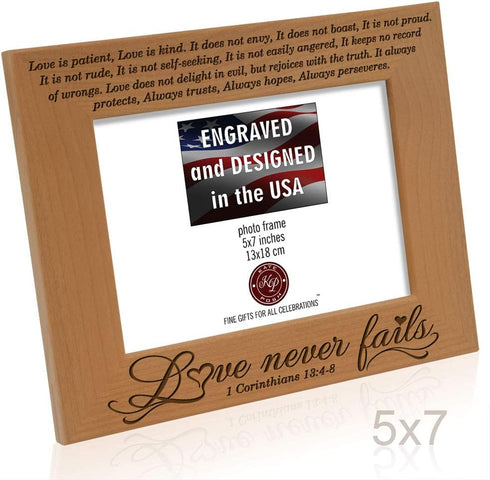 KATE POSH - Love Never Fails - 1 Corinthians 13:4-8 - Wood Picture Frame (5x7-Horizontal)...