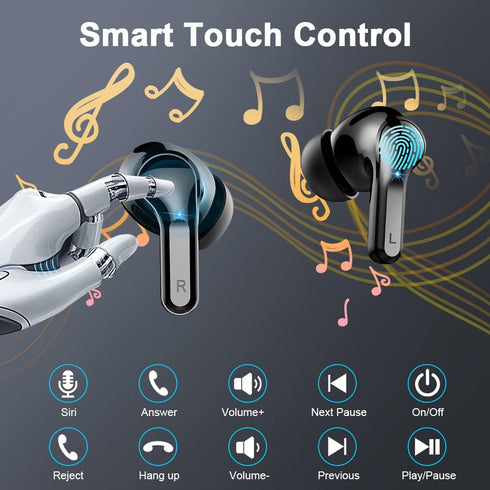 Wireless Earbud, Bluetooth Headphones 5.3 Stereo Bass Earphones 2023 Noise Cancelling 40H Dual Mic Call Earbud in-Ear USB-C LED Display IP7 Waterp...