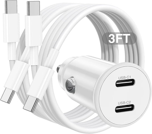 Car Charger for iPhone 15, 40W Dual USB C Car Charger Cigarette Lighter with 2 Pack 3FT USB C to USB C Cable Fast Charging Compatible for iPhone 1...