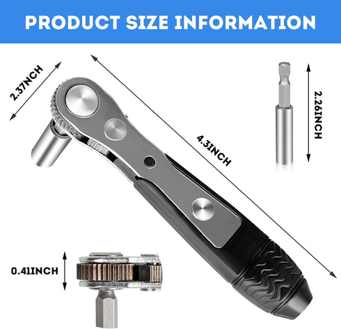 Right Angle Screwdriver,42 PCS 1/4 Mini Ratchet Set,90 Degree Offset Ratcheting Wrench,Hex/Torx/Slotted/Phillips Magnetic Bits,Stocking Stuffers f...