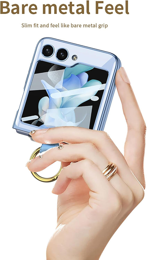 SHIEID Samsung Z Flip 5 Case with Ring, Galaxy Z Flip 5 Case with Screen Protector Electroplating Border Design Protective Cover for Samsung Galax...
