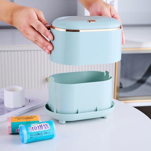 Plastic Trash can Creative Mini Desktop Trash can with lid Small Home Office Cleaning Trash Desktop Storage bin with 50 Trash Bags (Green)...