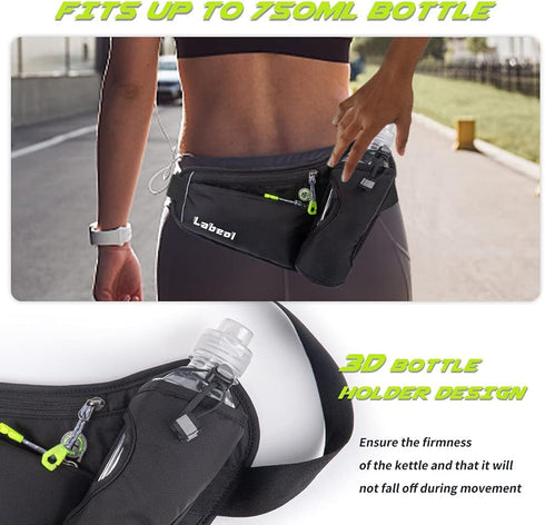 Labeol Waist Pack, Waterproof Hydration Belt with Water Bottle Holder, Adjustable Fanny Pack for Running, Hiking, Walking, Cycling, Black...