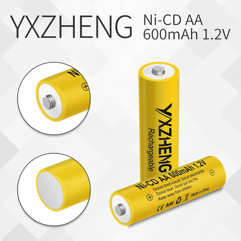 Batteries AA NiCd 600mAh 1.2V Rechargeable for Solar Garden Lights (16pcs AA)...