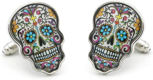 Day Of The Dead Cuff Links Muti-color Brass Material Sugar Skull Design Cufflinks with Gift Box...