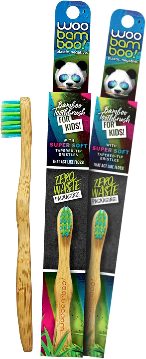 Woobamboo! Kid's Bamboo Toothbrush - Super Soft BPA Free Nylon Bristles - Eco-Friendly, Biodegradable, Compostable, Vegan (Pack of 2)...