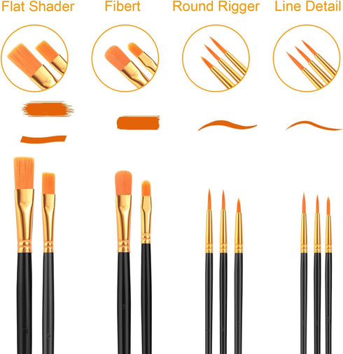 AROIC Paint Brushes, 10 Pack 100 Pcs Acrylic Paint Brushes Artist Paint Brushes for Oil Watercolor Acrylic Face Rock Painting?Black?...