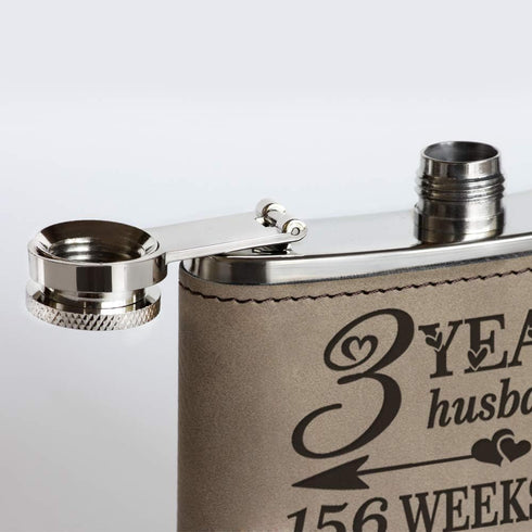 Bella Busta-3 Years as a husband and wife-Years,Weeks, Days, Hours, Minutes, Seconds Engraved Light Brown Leatherette Stainless Steel Flask-3 year...