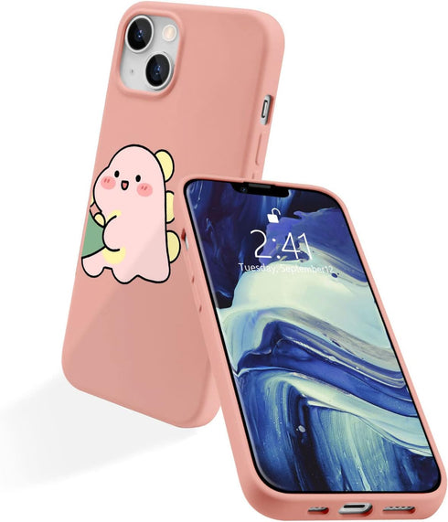 JOYLAND Dinosaur Couple Phone Case for iPhone 13,Pink Liquid Silicone Couple Phone Case Luxury Girly Case,Funny Soft Gel Rubber Full-Body Protecti...