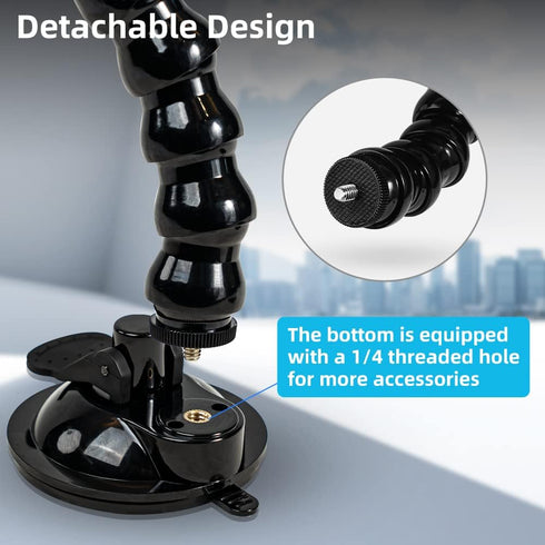 SUREWO Flexible Gooseneck Suction Cup Camera Car Mount Compatible with Gopro Hero 12 Black,Hero 11/10/9/8/7/6/5 Black,DJI Action 3/2,Insta 360 ONE...