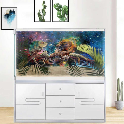 Starry Sky Aquarium Background, Space Galaxy Star Planet Reptile Habitat Background Fish Tank Background Cloth, 36X18 inches Polyester Terrarium B...