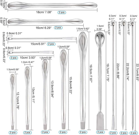 OLYCRAFT 26PCS Stainless Steel Lab Measuring Spatula Set, Micro Lab Scoop/Spoon Mixing Spatula for Powders Gel Cap Filler, Capsule Filler,Laborato...