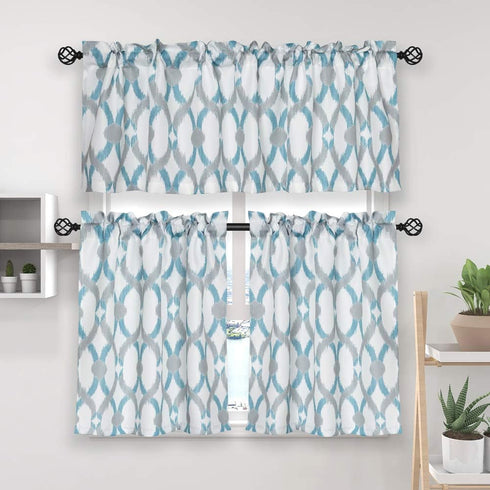 Tier Curtains for Kitchen Windows Geometric café Curtains, 27" x 24" Multi-Color Geometric Printed Half Window Curtain Set for Bathroom Rod Pocket...