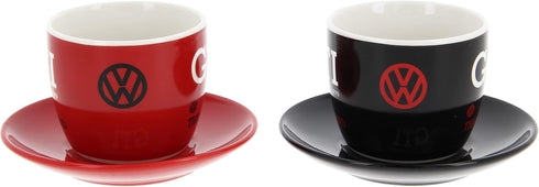 BRISA VW Collection - Volkswagen Espresso Cups Coffee-Tea-Cappuccino Set in GTI Design (The Legend/Red & Black/2-Piece Set/100ml/3.4 fl oz)...