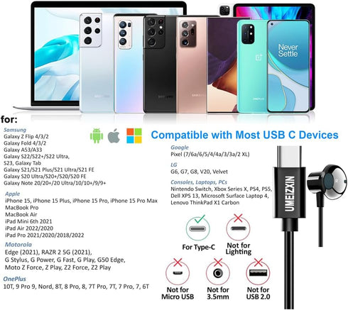 USB C Headphones for iPhone 15 Pro Max Plus ipad with for Samsung Google Oneplus and Other Type C Cellphone with Microphone Earbuds, Type C Wired ...