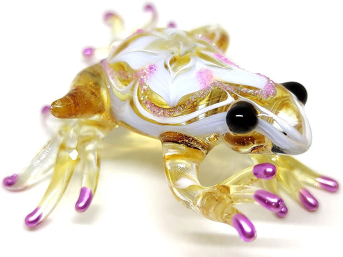 Frog Miniature Figurines Animals Hand Blown Color Glass Art Collectible Gift Decorate 3" (Yellow Purple)...