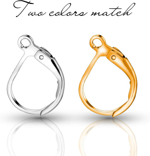 BronaGrand 100pcs Lever Back Earring French Hook Ear Wire Open Loop for Jewelry Making,Gold and Silver...