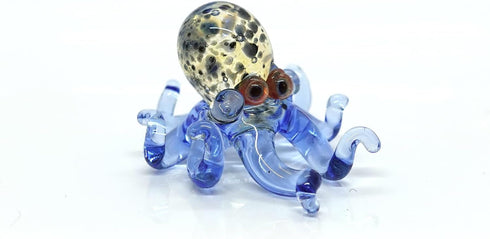 Octopus Tiny Micro Figurines Hand Blown Color Glass Art Animals Collectible Gift Home Decor (Marble Blue)...