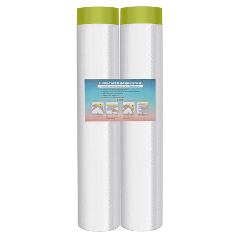 LLPT Tape and Drape 106.3”(Unfolded) x 66 Ft Each 2 Pack Pre-Taped Masking Film 2.4 Mil Painters Plastic Drop Cloth for Auto Wall Furniture Painti...