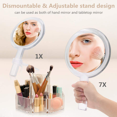 Double Sided 1x - 7X Magnification Hand Held Makeup Mirror with Adjustable Stand,clear (7X)...