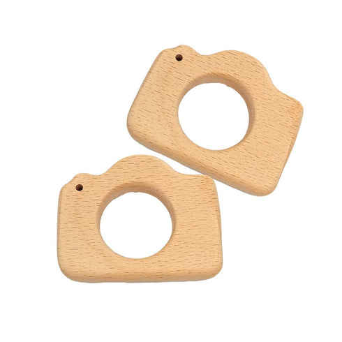 Lovely Cartoon Wood Camera Teether Toys Pure Natural Animal Teething Shape Beech Wooden Handmade Pattern Accessory DIY Jewelry Making Necklace Pen...
