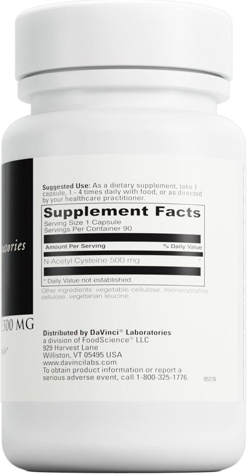 DAVINCI Laboratories - N-Acetyl Cysteine 500 mg - an Amino Acid Supplement to Support Immune System Function and Lung Health - Vegetarian, Gluten-...