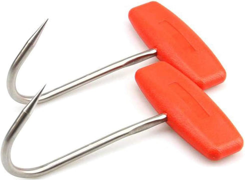 TIHOOD 2PCS Meat Hooks for Butchering,T Shaped Boning Hooks with Handle 6 inch Stainless Steel Butcher Shop Tool Kit (Orange x2)...