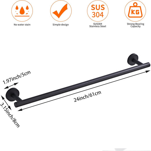 Bathroom Towel Bar, 24-Inch Towel Rack for Bathroom Wall Mounted, Matte Black Thicken SUS304 Stainless Steel Towel Rod Modern Home Decor…...