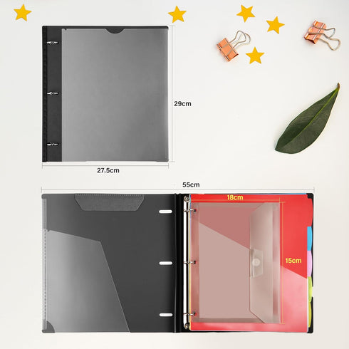 WOT I Telescoping Project Organizer, Refillable 3 Ring Binder Pocket Folder with Customized Front Cover+Clear Catalog Pocket+5 Double-Pocket Tab D...