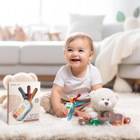 Tinabless Baby Car Keys Teether Toddlers Sensory Learning Toy with Music - Musical Baby Toys for Travel - Birthday Gifts for Baby Age 6+ Months(Bl...