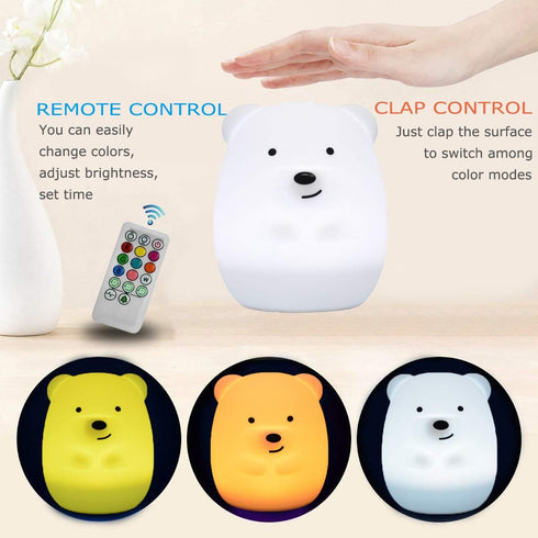 Bear Night Lights for Kids, Bedside lamp for Children, Baby Nursery Light - Break Resistant/Eye Caring/Adjustable Brightness Color/Time Setting/Gi...