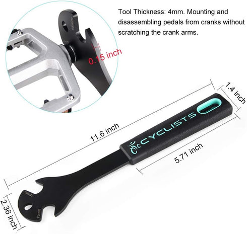 Bike Pedal Wrench Extra Long Handle - Pedal Spanner Double Wrench for MTB/Road Bike - Cycling Bicycle Repair Tool for Bike Pedals Removal and Repl...