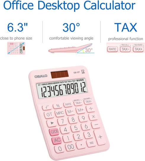 Pocket Small Size Desk Calculator, 12 Digit Large LCD Display, Basic Tax Function Handheld Desktop Calculator with Solar Battery Dual Power, Perfe...