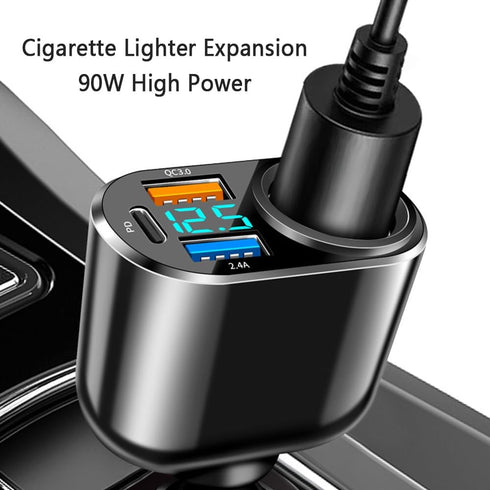4-in-1 Fast Car Charger for QC3.0+PD+2.4A+Cigarette Lighter,Car Cigarette Lighter USB Charger with LED Digital Display,Universal Car Charger Adapt...