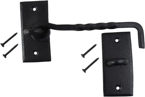 Renovators Supply Manufacturing Hook and Eye Latch 6.5 in. Black Wrought Iron Door Lock Latch/Gate Latch with Mounting Hardware...